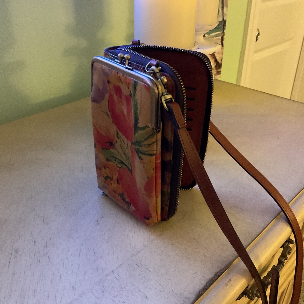 PATRICIA NASH Pertina Leather Crossbody Frame Pouch Organizer Wallet Rainforest